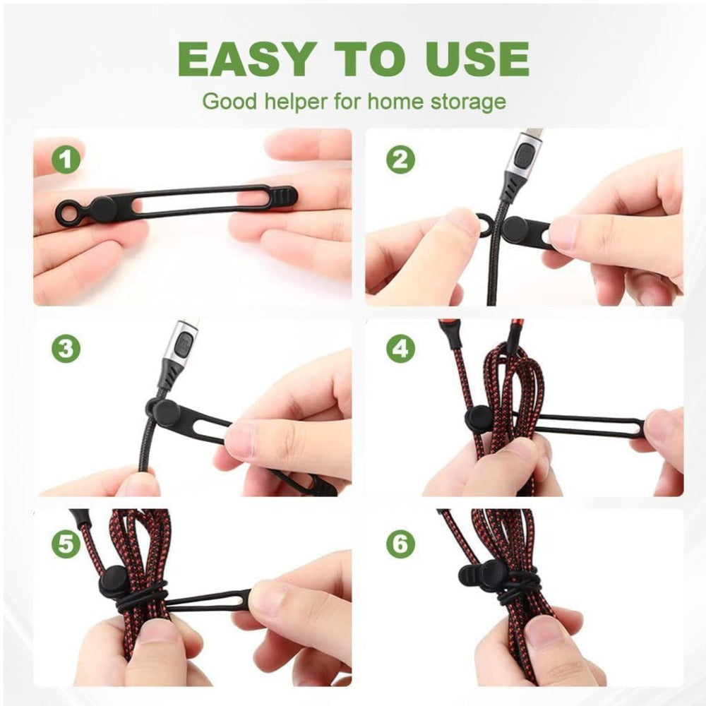 Silicone Cable Ties Reusable – Data Cable Organizer & Cord Management Straps | Elastic Cable Wraps for Chargers, Wires, Earphones & USB Cables