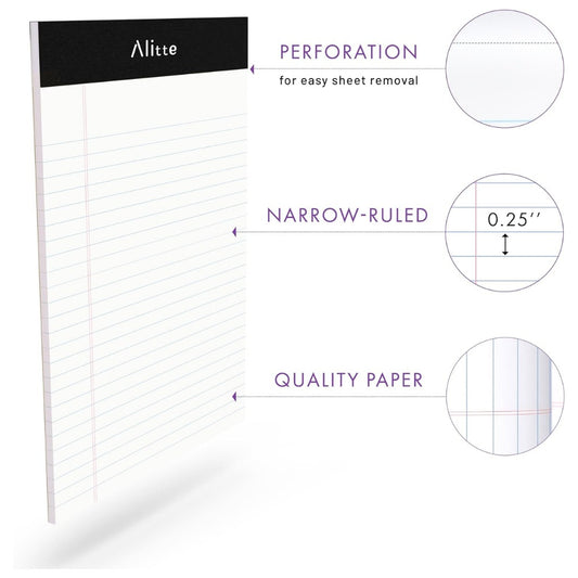 Alitte Legal Notepads 5x8, Pack of 12 – Perforated Narrow Ruled Writing Pads, Premium Thick Paper, No Ink Bleeding, Blank Legal Pads for Home & Office