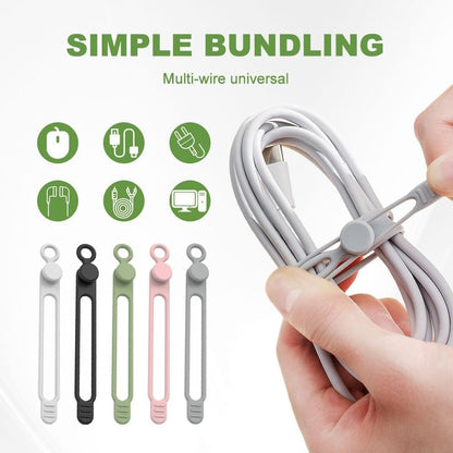 Silicone Cable Ties Reusable – Data Cable Organizer & Cord Management Straps | Elastic Cable Wraps for Chargers, Wires, Earphones & USB Cables
