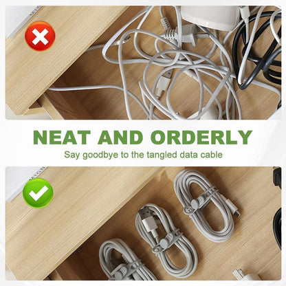 Silicone Cable Ties Reusable – Data Cable Organizer & Cord Management Straps | Elastic Cable Wraps for Chargers, Wires, Earphones & USB Cables