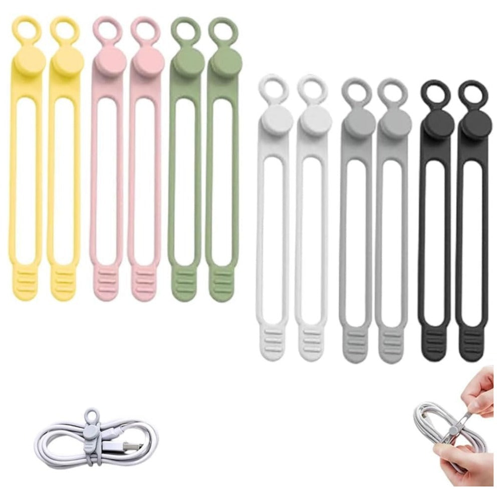 Silicone Cable Ties Reusable – Data Cable Organizer & Cord Management Straps | Elastic Cable Wraps for Chargers, Wires, Earphones & USB Cables