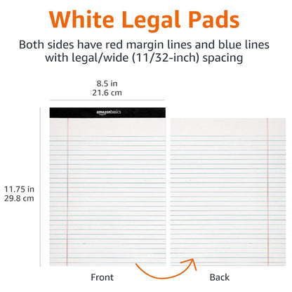 Amazon Basics Wide Ruled Lined Writing Note Pads – 8.5 x 11.75 Inches, White, 12-Pack | 50 Perforated Sheets Per Pad for Office, School & Everyday Writing