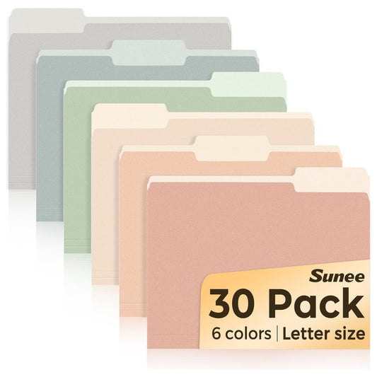 SUNEE File Folders, 30 Pack Manilla Folders 8.5 x 11, Colored File Folders for Home, Office & School, 6 Pastel Colors