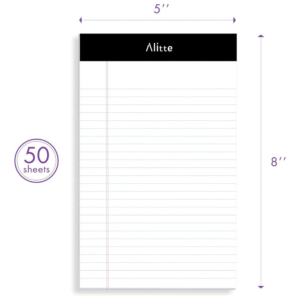 Alitte Legal Notepads 5x8, Pack of 12 – Perforated Narrow Ruled Writing Pads, Premium Thick Paper, No Ink Bleeding, Blank Legal Pads for Home & Office