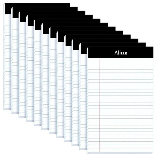 Alitte Legal Notepads 5x8, Pack of 12 – Perforated Narrow Ruled Writing Pads, Premium Thick Paper, No Ink Bleeding, Blank Legal Pads for Home & Office