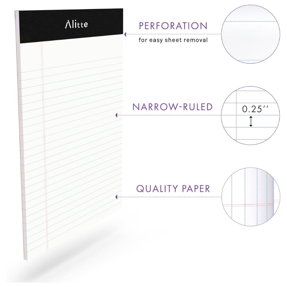 Alitte Legal Notepads 5x8, Pack of 12 – Perforated Narrow Ruled Writing Pads, Premium Thick Paper, No Ink Bleeding, Blank Legal Pads for Home & Office