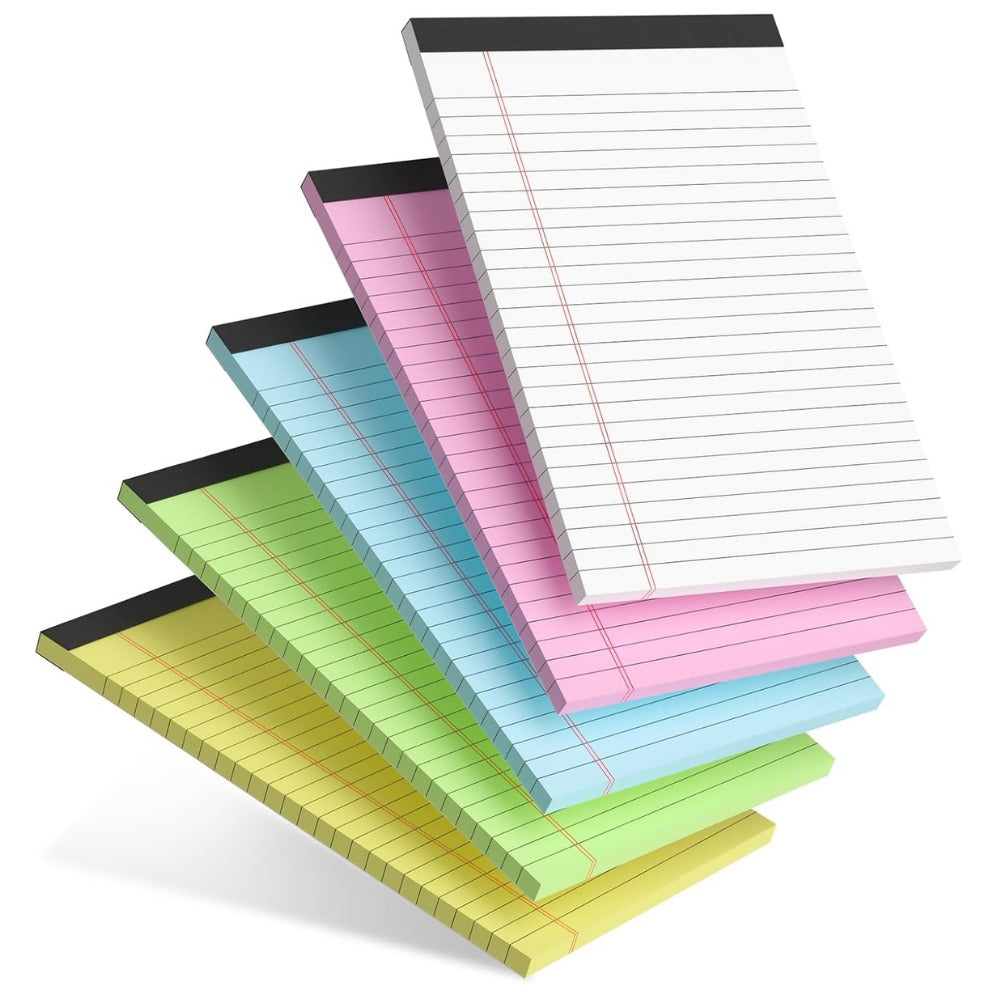 5-Pack Small Note Pads 5 x 8 Inches – College Ruled Legal Pads, Perforated Writing Pads | Color Notepads for School, Office, Study & Everyday Notes