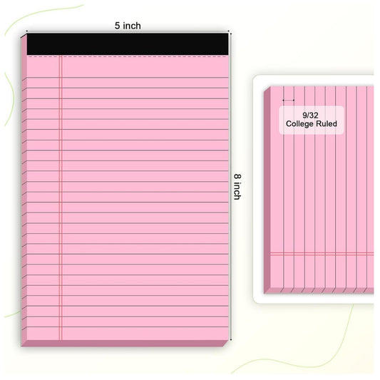 5-Pack Small Note Pads 5 x 8 Inches – College Ruled Legal Pads, Perforated Writing Pads | Color Notepads for School, Office, Study & Everyday Notes